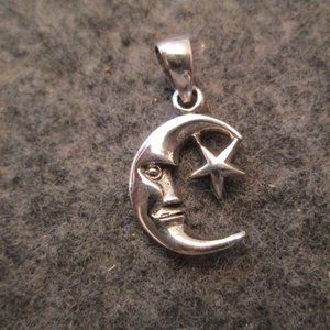 925 Sterling Crescent Moon & Star Pendant> New> Dainty, Non Tarnish, celestial